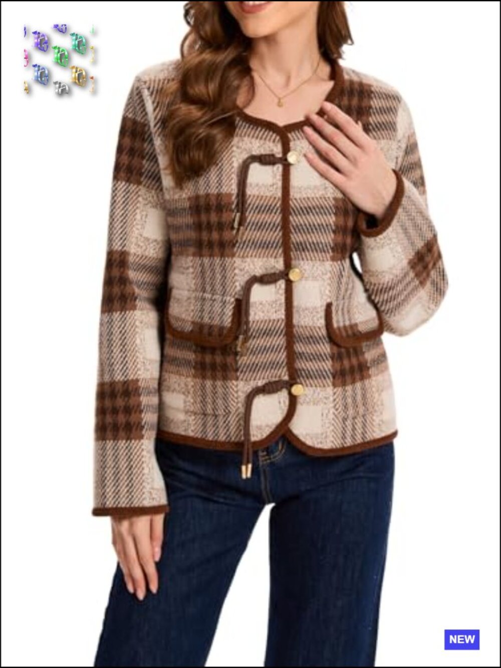 Plaid Button Down Cardigan Sweater Long Sleeve Chunky Knit Vintage Outerwear - Picture 6 of 7